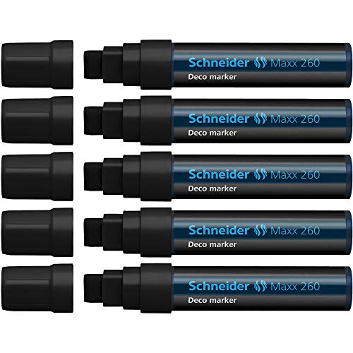 Schneider Maxx 260 Kreidestift (5 + 15 mm Strichstärke, feucht abwischbar, wasserbasiert, geruchsneutral) 5er Pack schwarz von Schneider