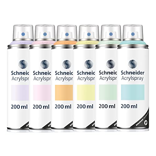 Schneider Paint-It 030 Acryllack Pastell Set (6 Dosen hochdeckende Sprühfarbe, UV-beständig, 6x 200 ml, Acrylspray für fast alle Untergründe) 6 verschiedene Pastellfarben, ML03060902 von Schneider