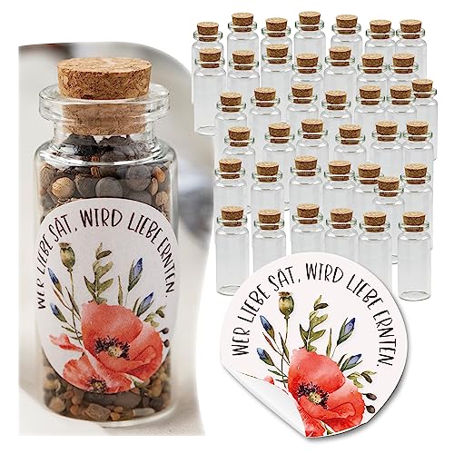 Schokoladenseite 40 Stk Glasflaschen Mohn 190101, kleine Fläschchen mit Korken und Aufkleber für Blumensamen, Gastgeschenk für Hochzeit, Taufe, Geburtstag Schokoladenseite 40 Stk Glasflaschen Mohn 190101, kleine Fläschchen mit Korken und Aufkleber für Blumensamen, Gastgeschenk für Hochzeit, Taufe, Geburtstag von Schokoladenseite