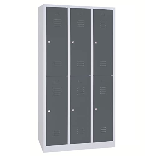 Schrank & Stuhl Spind – Metallspind mit 3 x 2 Abteilen 195 x 90 x 50 cm, Schließfachschrank mit Zylinderschlössern, Lieferung komplett montiert, Grau/Anthrazit von Schrank & Stuhl