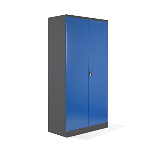 Schrank & Stuhl XL Werkzeugschrank – Werkstattschrank mit 4 höhenverstellbaren Fachböden, Stahlschrank für Werkzeuge, 195 x 92 x 50 cm (H x B x T), Anthrazit/Blau von Schrank & Stuhl