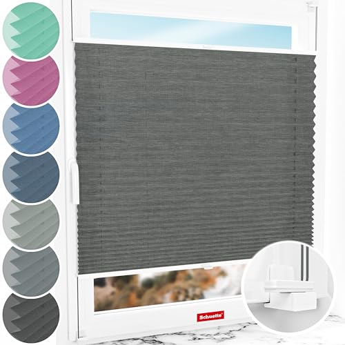 Schuette® Plissee ohne Bohren ● Melange Kollektion: Black Pearl (Schwarz) ● 100x120cm (Breite x Höhe) ● Suprafix Faltrollo Klemmfix Zum Festdrehen Rollo ● 60 Sekunden Montage inkl. Video von Schuette