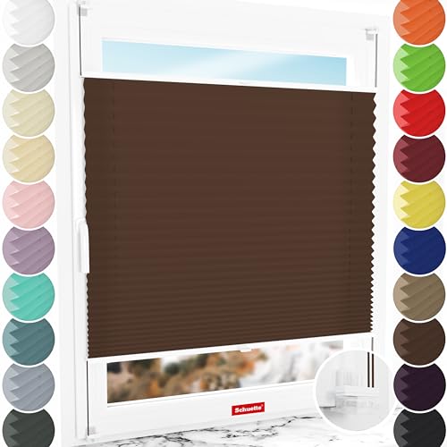 Schuette® Plissee ohne Bohren ● Premium Kollektion: Hot Chocolate (Dunkelbraun) ● 150x150cm (Breite x Höhe) ● Suprafix Faltrollo Klemmfix 2.0 Rollo ● 60 Sekunden Plisseerollo Montage inkl. Video von Schuette