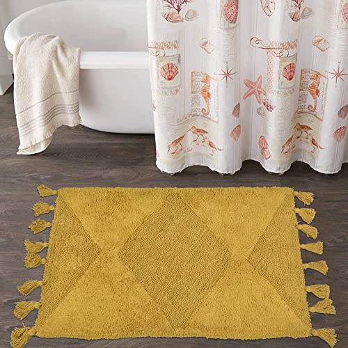 Boho-Badezimmerteppiche mit Quasten, Baumwoll-Badematte, handgewebt, böhmische Teppiche mit Teppich, rutschfestes Pad, Boho-Badezimmerdekoration, waschbar, Badteppich, 50.8x81.3 cm, senf von Schweek