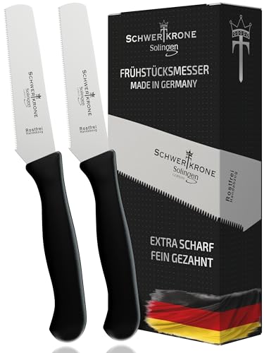 Schwertkrone Solingen 2er Set Brötchenmesser Brotzeitmesser Frühstücksmesser Messer Tafelmesser rostfrei gezahnt spülmaschinengeeignet Made in Germany von Schwertkrone