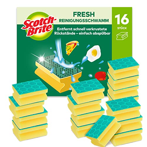 Scotch-Brite Fresh Reinigungsschwamm, 16 Stück pro Packung - Entfernt schnell verkrustete Rückstände von Scotch-Brite