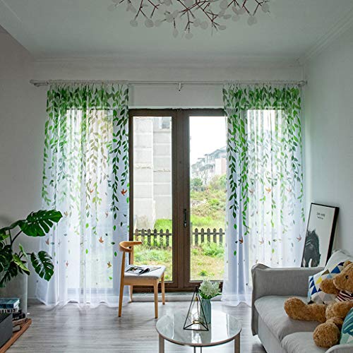 Scrolor 1er-Pack Voile Vorhänge für Fenster & Tür | ohne Bohren geeignet für Vorhangstange-Durchzug Waschbar Leicht & Soft Blätter drucken Verdunklungsgardine | 200cm x 100cm von Scrolor