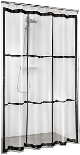 Sealskin Brix Duschvorhang, Badezimmervorhang aus PEVA, PVC-frei, wasserdicht, Vorhang für Badewanne und Dusche, Farbe: Transparent / Schwarz, B x H: 180 x 200 cm von Sealskin
