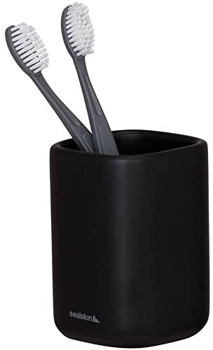 Sealskin Mind Zahnputzbecher, Zahnbürstenhalter aus Zement, Farbe: Schwarz, B x H x T: 75 x 111 x 75 mm von Sealskin