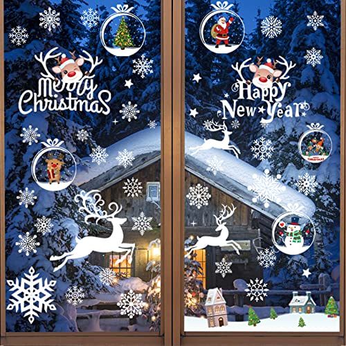 154 Stück Fensterbilder Weihnachten, Weihnachts Dekoration für Fenster, Abnehmbare Fensterdeko, Schneeflocken Fensterbild, Fensteraufkleber PVC, für Türen Schaufenster Vitrinen Glasfronten Deko von Seasboes