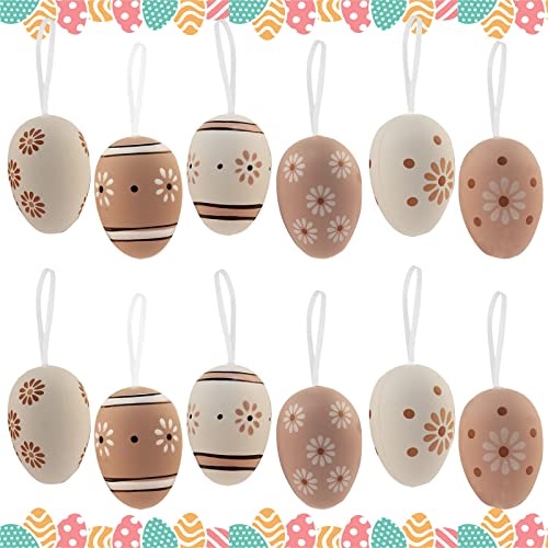 Seasboes Kunststoff Deko Eier, 12 Stück Easter Eggs, Osterstrauchdeko, Deko Ostereier mit Schönen Motiven, Ostern Geschenk für Kinder, Frühlingsdeko zum Aufhängen aus Kunststoff von Seasboes
