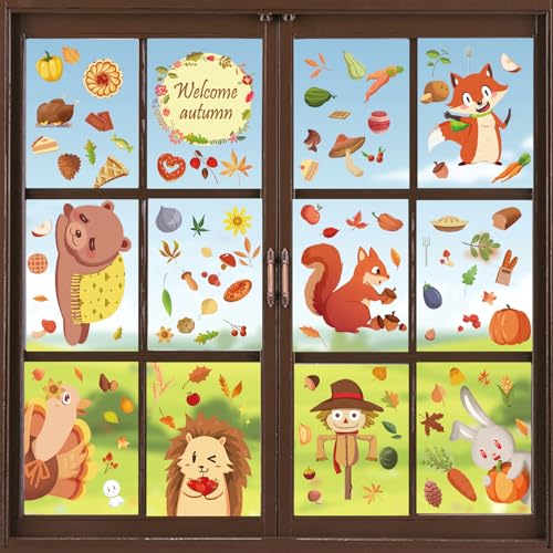 Thanksgiving Fenster Aufkleber, 9 Sheet Erntedankfest Fensteraufkleber, Herbst Fenster Aufkleber, Thanksgiving Dekorationen, Ohne Kleber Statisch Selbsthaftend Fensterdeko Herbstdeko von Seasboes