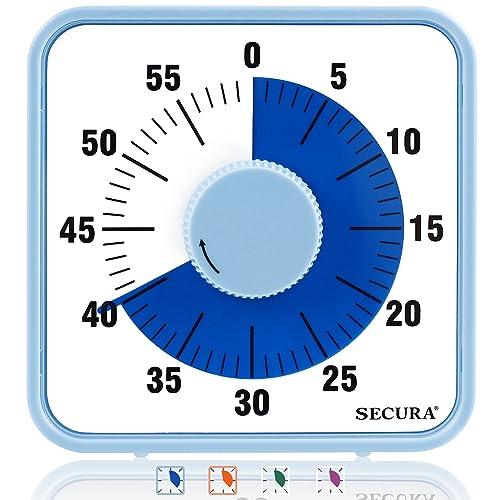 Secura 19,1 cm visueller Timer, 60 Minuten visueller Oversize-Countdown-Timer für Kinder und Erwachsene, langlebiges mechanisches Zeitmanagement-Werkzeug (blau) von Secura