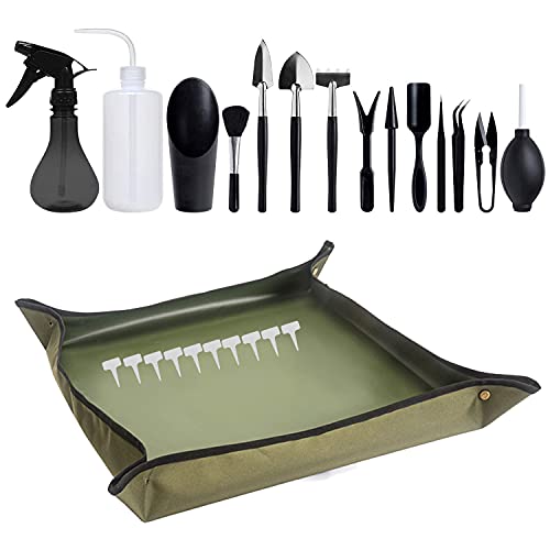 Secwell 25 Stück Mini Pflanzen Werkzeug Set Sukkulenten Pflanze Gartenwerkzeug Mit Wasserdicht Gartenmatte Faltbar Mini Garten Handwerkzeug Set für Sukkulenten Topfpflanze von Secwell