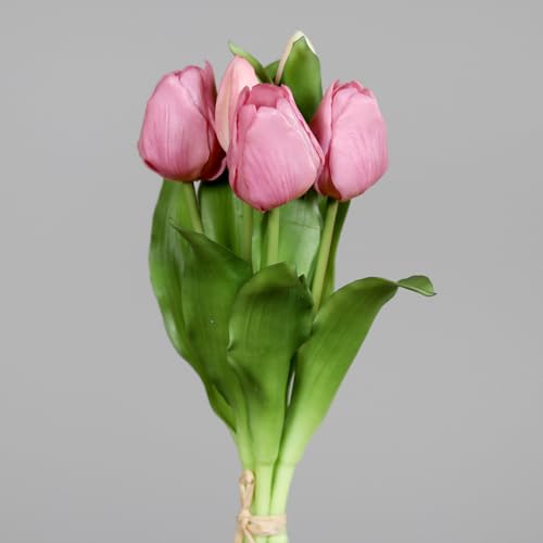 Seidenblumen Roß Tulpenbund Nature Real Touch 32x20cm mit 5 Blüten DP Kunstblumen künstliche Blumen Tulpen Latex (Rosa-Pink) von Seidenblumen Roß