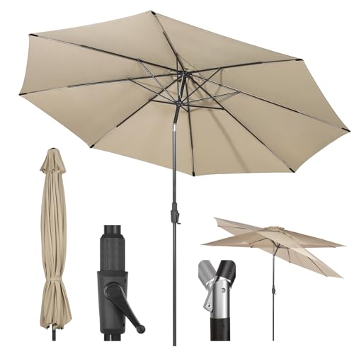 Sekey® 350cm Sonnenschirm mit Kurbel und Auto Kippen,Marktschirm für Terrasse,Balkon & Garten,Windfest Stabil UPF 50+,Taupe,Rund von Sekey