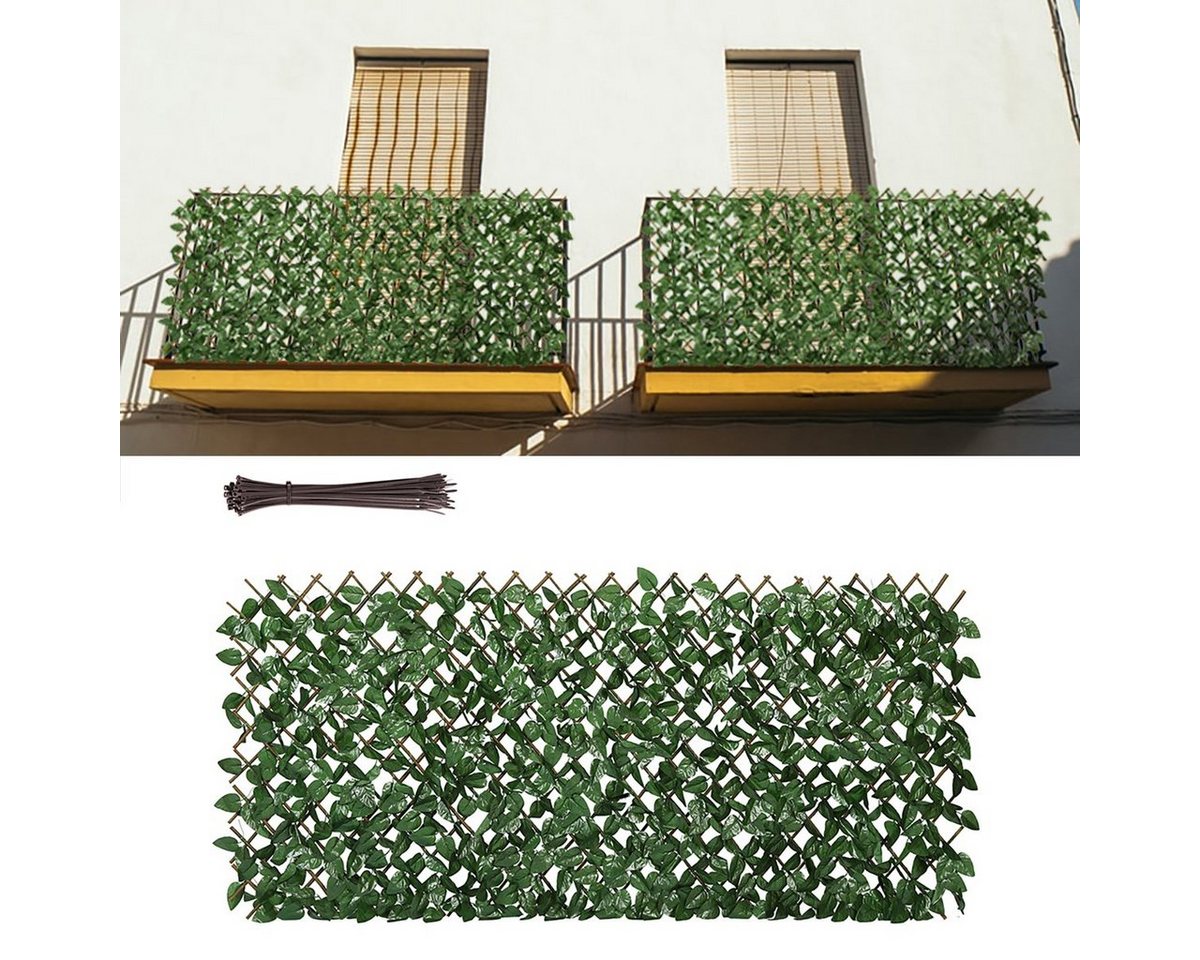 Sekey Weidenzaun Ausziehbarer Weidenzaun Sichtschutz Blättermatte Künstliche Efeu, Höhenbereich: 40 - 120cm, Breitenbereich: 113 - 308cm für Balkon von Sekey