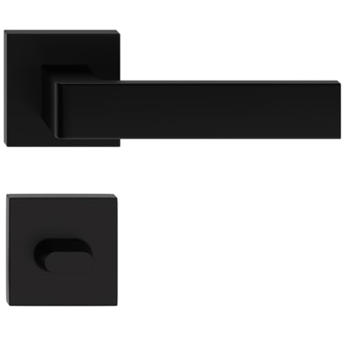 Sellon24® Türgriff Türklinke Schwarz 1 Paar Türbeschlag für Innentür Zimmertür, ALU Türdrücker, eckige Rosette RUMBA (WC - Badezimmer) von Sellon24