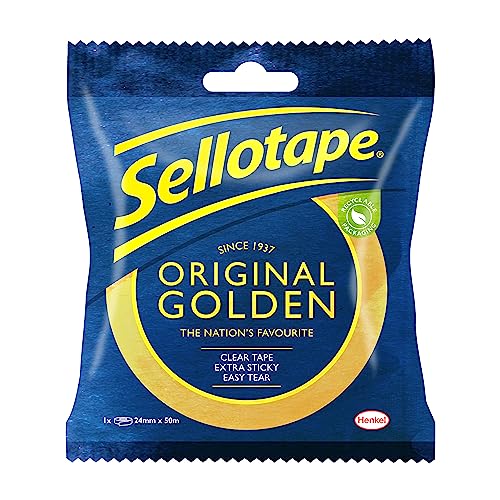 Sellotape Original Golden, Mehrzweck-Klebeband für Haushaltsgegenstände, transparentes Packband zum Aufkleben von Umschlägen oder Karten, einfach zu verwendendes Verpackungsband, 24 mm x 50 m von Sellotape