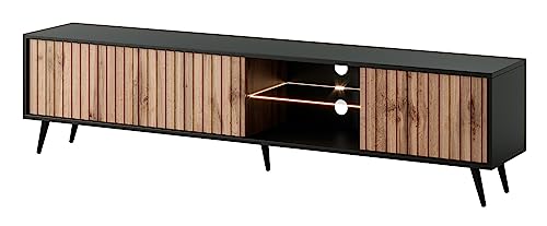 Selsey Bello - TV-Schrank / TV Lowboard in Schwarz und Wotan Eiche mit Lamellen - 175 cm breit von Selsey