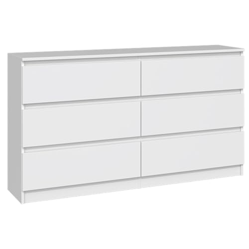 Selsey Kommode Malwa 75 x 138 x 40 cm - Sechs Geräumige Schubladen - Grifflose Front - Robuste Laminierte Spanplatte 16 mm - Weißes Design - Ideal für Schlafzimmer Selsey Kommode Malwa 75 x 138 x 40 cm - Sechs Geräumige Schubladen - Grifflose Front - Robuste Laminierte Spanplatte 16 mm - Weißes Design - Ideal für Schlafzimmer von Selsey