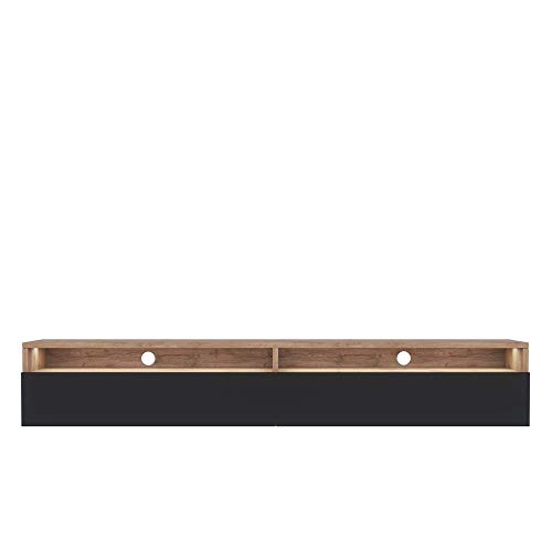 Selsey REDNAW - TV-Schrank/modernes TV-Board für Wohnzimmer, stehend/hängend, 180 cm breit (Wotan Eiche Matt/Schwarz Hochglanz mit LED) von Selsey