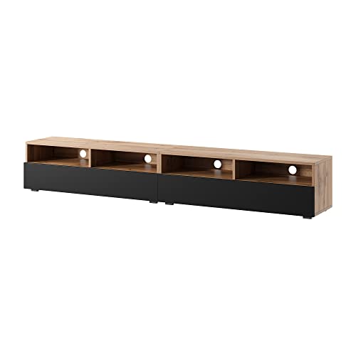 Selsey REDNAW - TV-Schrank/modernes TV-Board für Wohnzimmer, stehend/hängend, 200 cm breit (Wotan Eiche Matt/Schwarz Hochglanz ohne LED) von Selsey