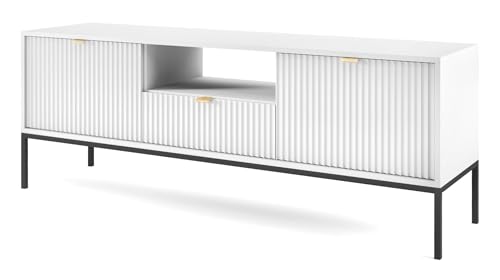 Selsey VELLORE - TV-Element Fernsehschrank - Weiß mit geriffelten Fronten und schwarzen Metallbeinen, 154 cm Selsey VELLORE - TV-Element Fernsehschrank - Weiß mit geriffelten Fronten und schwarzen Metallbeinen, 154 cm von Selsey