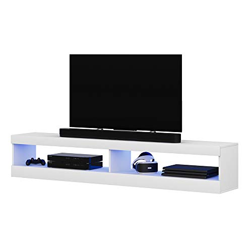 Selsey Viansola - TV-Lowboard hängend/stehend in Weiß Matt/Weiß Hochglanz mit LED, 140 cm von Selsey