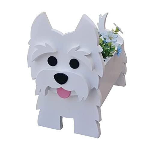 Sempoda Hunde-Pflanzgefäß, Hunde-Form, PVC-Material, Blumentopf für Innen- und Außenpflanzen, Aufbewahrungsbehälter, niedlicher Haustier-Hunde-Pflanzen-Blumentopf (Highland-Weiß) von Sempoda