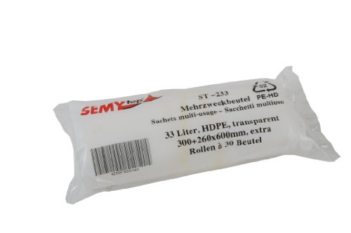 Semy Top HDPE Mehrzweckbeutel extra, 300 + 260 x 600 mm, circa 33 L, transparent, mit PP-Band, für leichte Abfälle, 20er Pack (20 x 30 Stück) von SemyTop