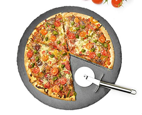 Sendez Pizzateller Set ø36cm aus Schiefer mit Pizzaschneider Pizzaschneidebrett Pizzabrett von Sendez