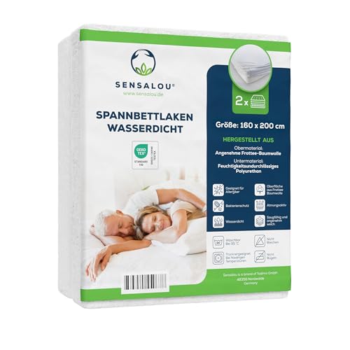 Sensalou Inkontinenz Spannbettlaken wasserdicht Doppelpack weiß - 160x200 cm 2X Set von Sensalou
