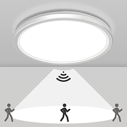 Sentasi LED Deckenleuchte mit Radar Bewegungsmelder,18W Deckenlampe Bewegungssensor Innen mit 360°Sensor lampe Rund 5000K 1800lm IP40 Sensor licht für Balkon Flur Garage Treppe Gang 22CM von Sentasi