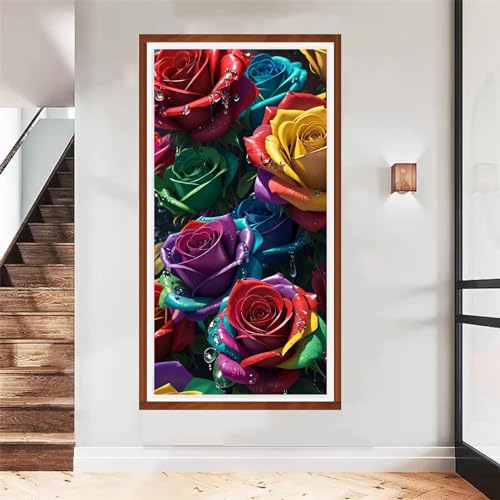 5D DIY Bunte Rosen Diamant Painting Bilder Erwachsene, Full Rund Drill Diamond Painting Bastelset, Weihnachten Anfänger Strass Stickerei malen nach zahlen, für Home Büro Wand Dekor 80x220cm YG1141 von Sepeoha