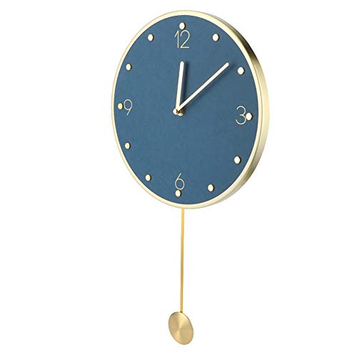 Serlium Einfache Pendeluhr,53cm Moderne Runde Wanduhr, Große Wohnzimmeruhr Messing-Hängeuhr mit Pendel für Heimbüro-Dekoration(Blau - rundes Pendel) von Serlium