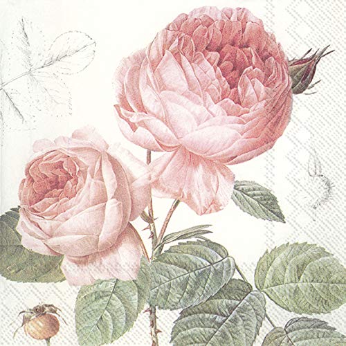20 Servietten Einzelne Rosen rosa | Blumen | Vintage 33x33cm von Servietten Blumen