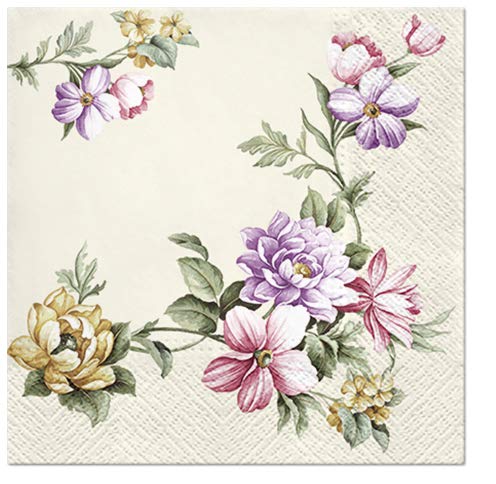 20 Servietten Elegante Blumendarbietung Champagner/Blumen/Sommer 33x33cm von Servietten Blumen