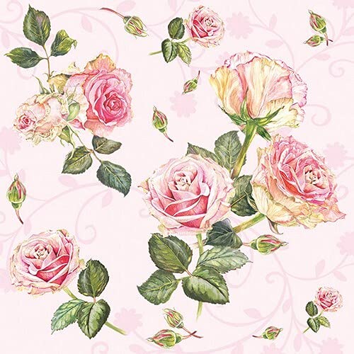 20 Servietten Schönheit der Rosen rosa | Blumen | Hochzeit | Sommer | zeitlos | Tischdeko 33x33cm von Servietten Blumen