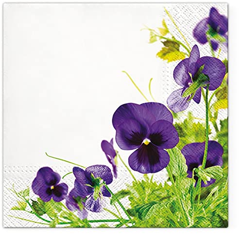 Servietten Blumen 20 Servietten Stiefmütterchen in der Blumenwiese | Blumen | Blätter | Garten | Bordüre | floral | Blumenmotiv | Frühling | Sommer | Tischdeko 33x33cm von Servietten Blumen