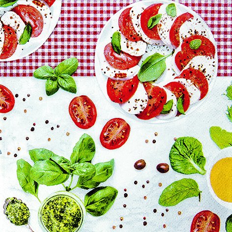 20 Servietten Caprese/Tomate/Mozzarella/Salat 33x33cm von Servietten Essen und Trinken