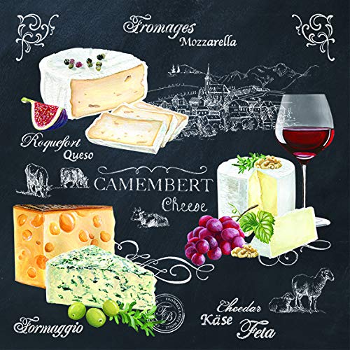 20 Servietten Genuss von K?se | Camembert | Mozzarella | Cheddar 33x33cm von Servietten Essen und Trinken