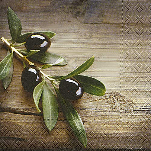 20 Servietten Olives on a Wood Oliven auf Holz/Essen 33x33cm von Servietten Essen und Trinken