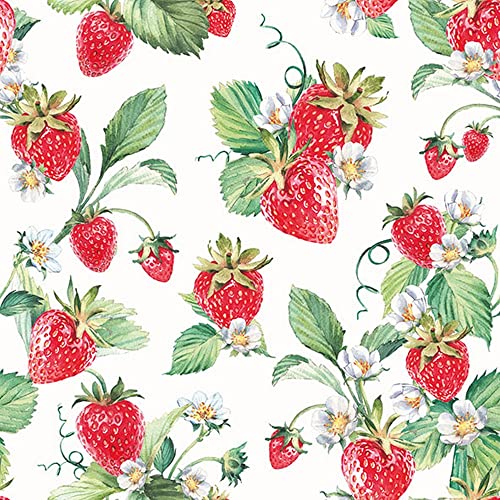 Servietten Essen und Trinken 20 Erdbeeren aus dem Garten gepflückt | Beeren Früchte Küche Frühstück Tischdeko Fest Feier basteln Decoupage Serviettentechnik 33x33cm von Servietten Essen und Trinken