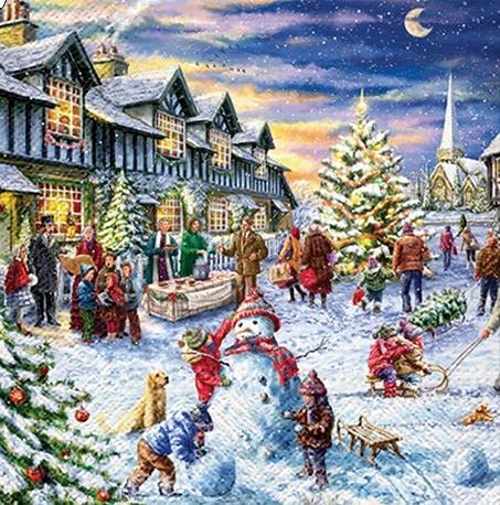 20 Servietten Besuch beim Weihnachtsmarkt | Winter | Weihnachten | Tischdeko 33x33cm von Servietten Weihnachten