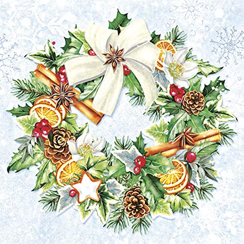 20 Servietten Dekorierter Weihnachtskranz | Winter | Weihnachten | Tischdeko 33x33cm von Servietten Weihnachten