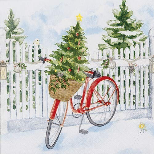 20 Servietten Fahrrad im Winter als Tischdeko für Weihnachten 33x33cm von Servietten Weihnachten