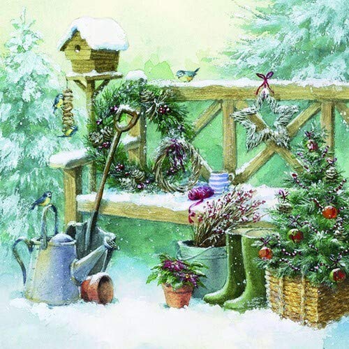 20 Servietten Gartenarbeit im Winter | Weihnachten | Tischdeko 33x33cm von Servietten Weihnachten