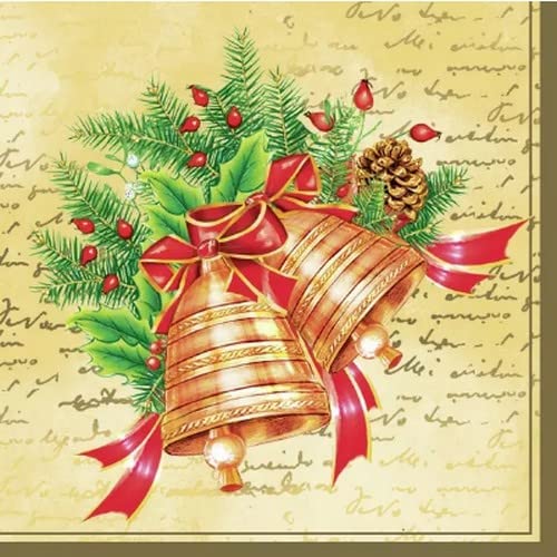 20 Servietten Goldene Glocken | Winter | Weihnachten | Tischdeko 33x33cm von Servietten Weihnachten