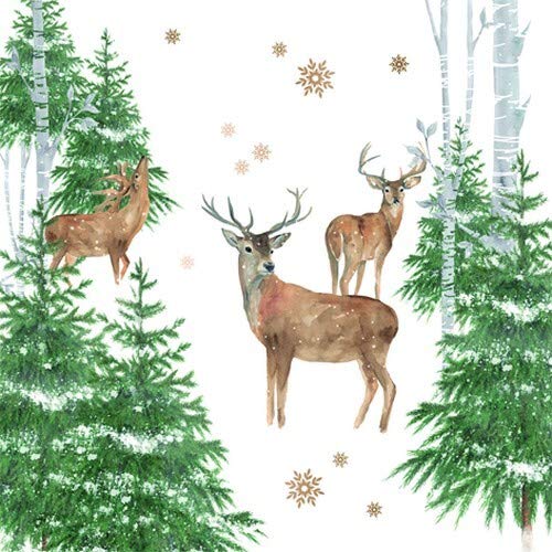20 Servietten Hirschfamilie unterwegs im Winter | Wald | Tiere 33x33cm von Servietten Weihnachten